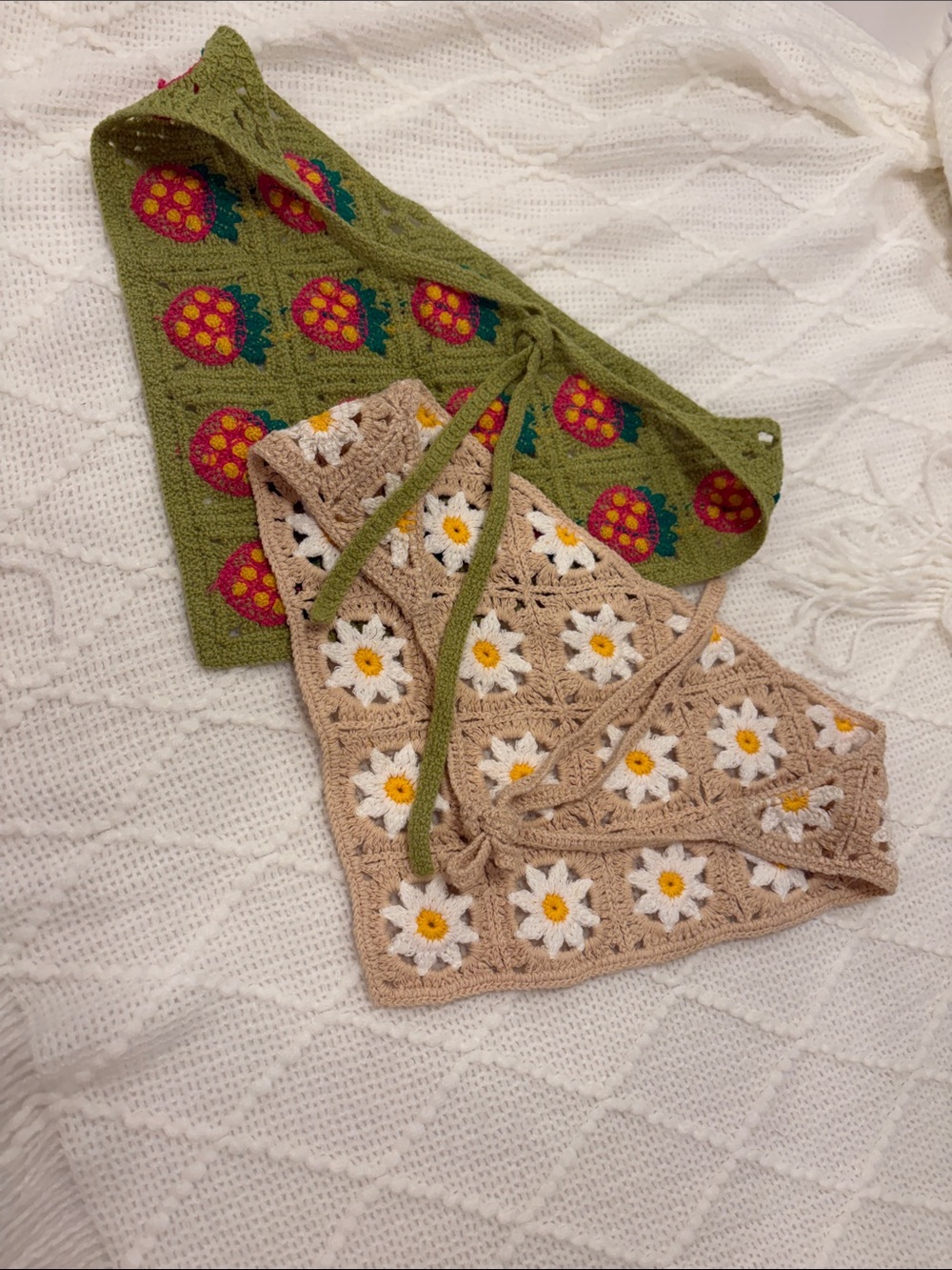 Crochet Daisy and Strawberry hair bandana bundle